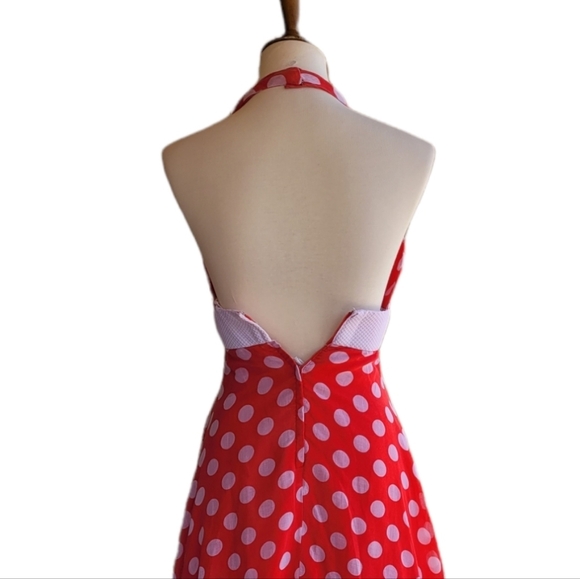Vintage 1950's Handmade Red & White Polka Dot Halter Ankle Length Dress - Picture 6 of 6
